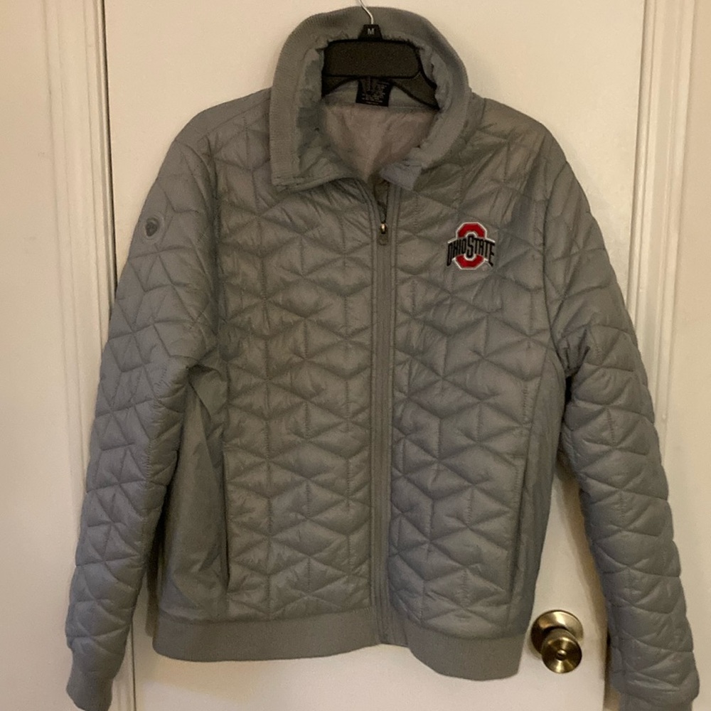 Gray Quilted Jacket with Logo